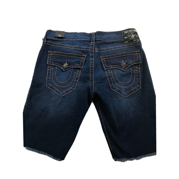 True Religion Mens Ricky Flap Big T Shorts Raw Relaxed Straight 105190 SZ 34
